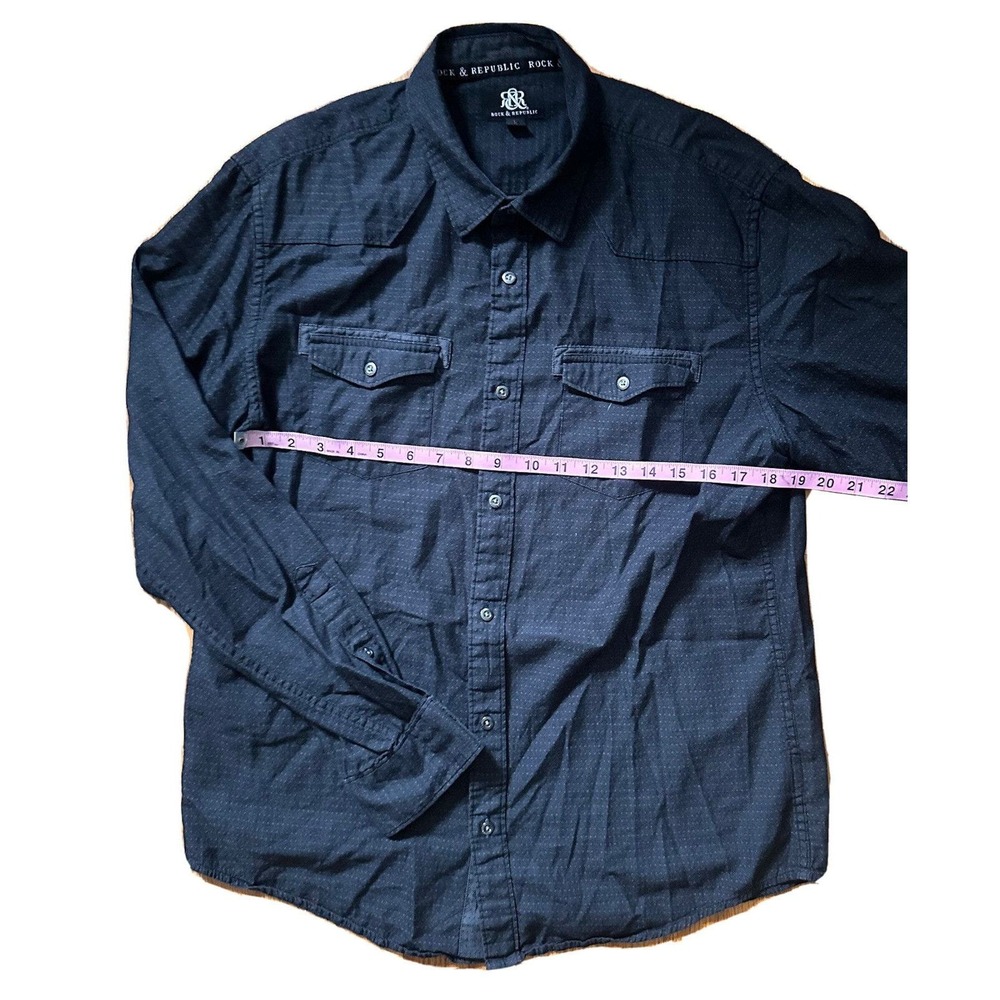 Rock & Republic Shirt Men's L Dark Gray Casual Pockets Button Roll Up Shirt - Picture 10 of 13